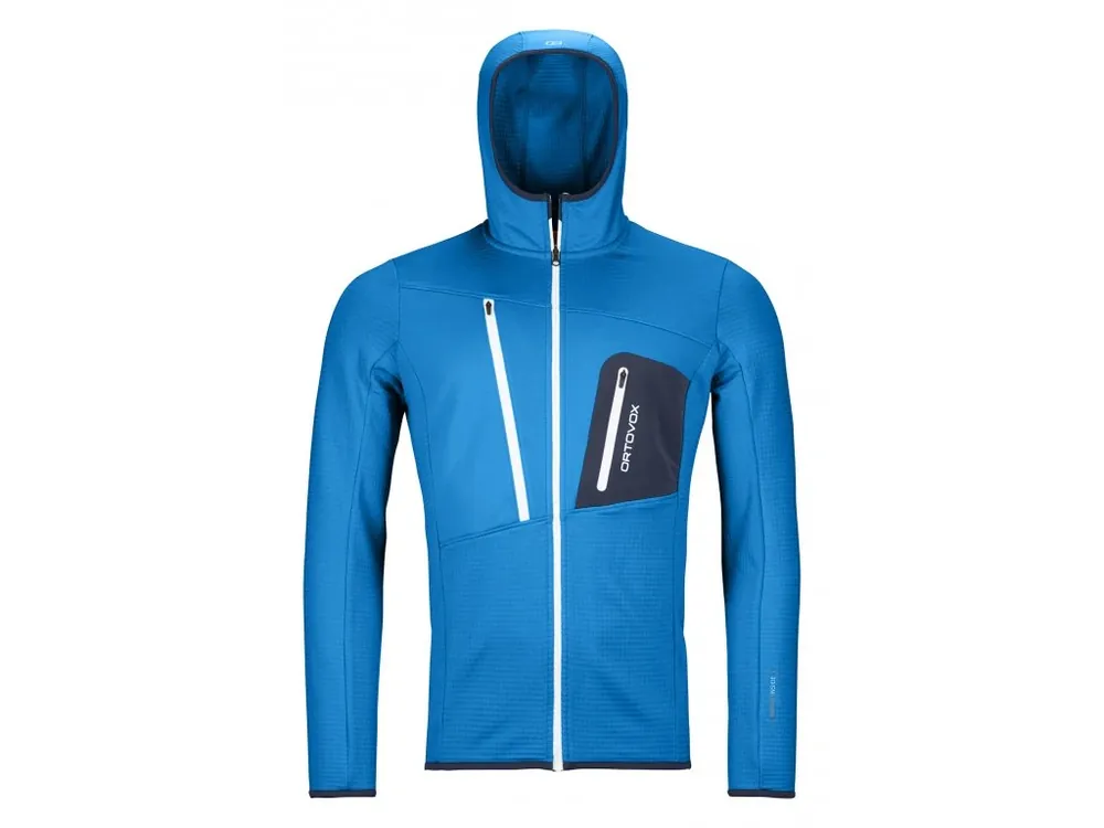 Ortovox mikina Fleece Grid Jacket Men‘s, safety blue Časově Omezené