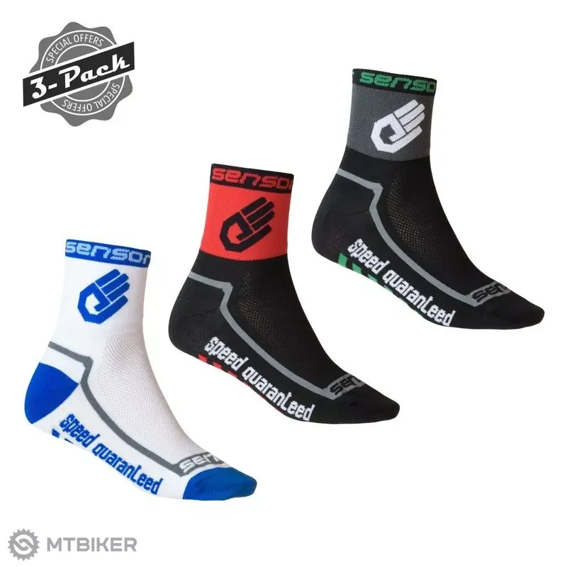 Oblíbený Sensor RACE LITE HAND ponožky, 3 páry, černá/bílá/modrá/červená