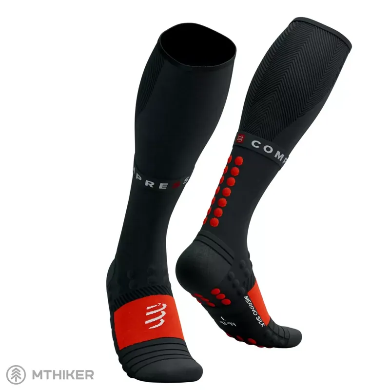 COMPRESSPORT Full Winter podkolenky, black/high risk red Zlevněný