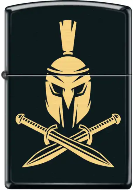 Aktuální Zippo benzínový zapalovač Helmet with Crossed Swords, černý