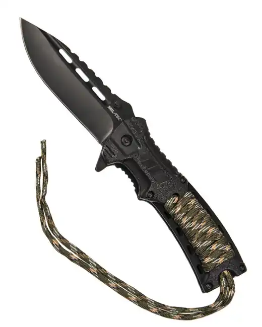 Levný Mil-Tec Nůž zavírací ONE-HAND PARACORD WOOD
