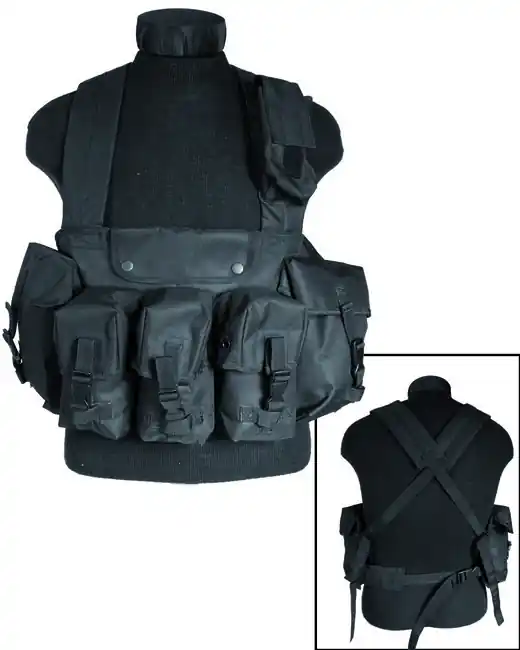 Mil-Tec taktická vesta s 6 kapsami, černá Výprodej