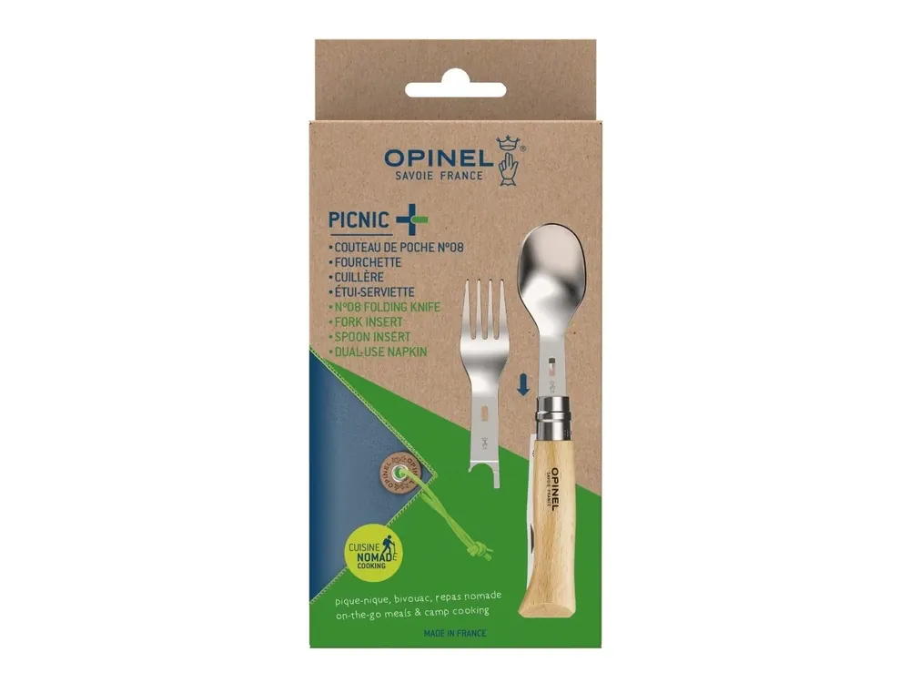 Opinel Sada Picnic+ (lžíce, vidlička, ubrousek - včetně nože N°08 - buk) Cenová Bomba
