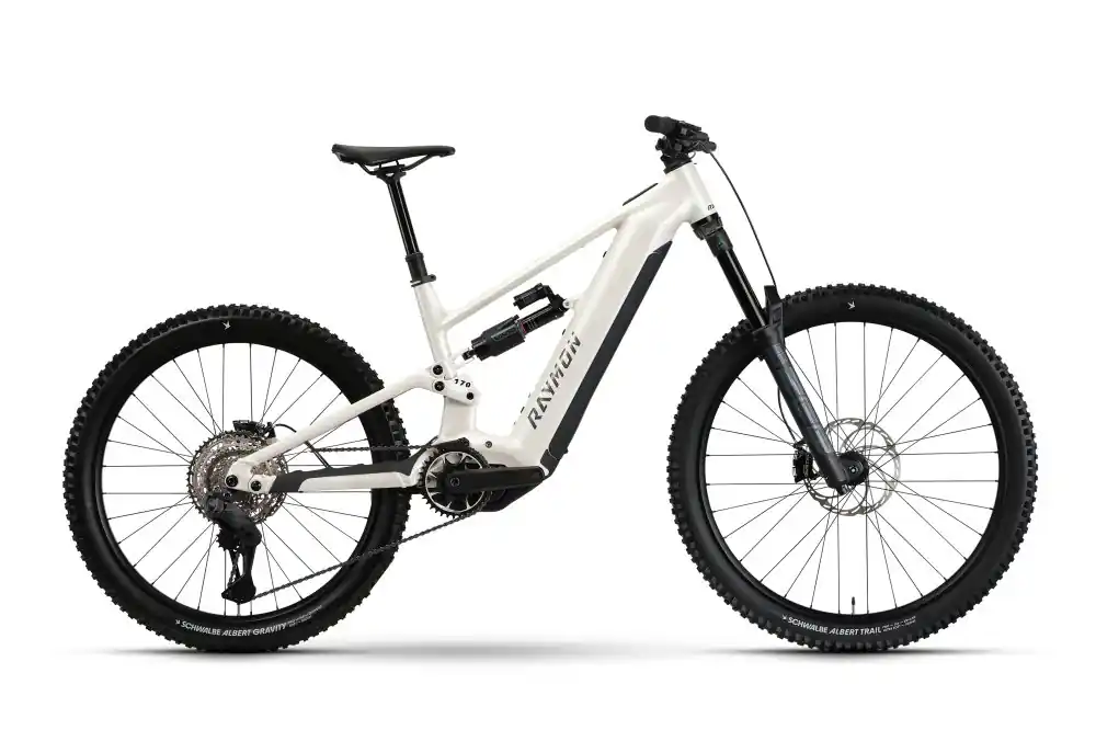 Omezená Nabídka Celoodpružené horské elektrokolo Raymon Ravor LT Pro White Sparkle - Velikost S
